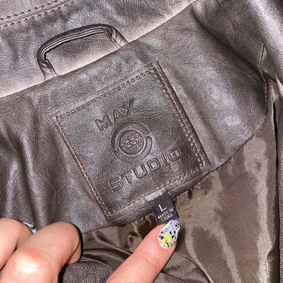 Max Studio Dark Brown Leather Jacket - Picture 3 of 4